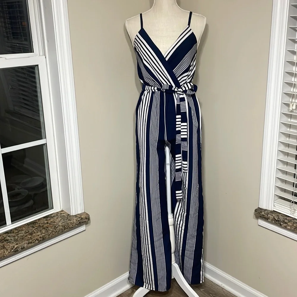 Blue and white striped jumpsuit - Picture 1 of 3